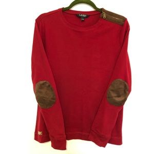 Ralph Lauren Red Elbow Patch Long Sleeve Top